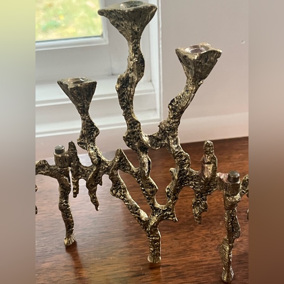 1960 Brass Brutalist menorah by Wainberg - Mid Century - Picture 4 of 6
